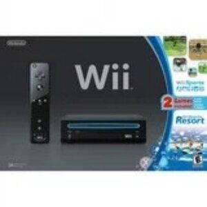 Nintendo Wii Console Black with Wii Sports and Wii Sports Resort.